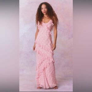 LoveShack Fancy Rialto Heirloom Print Maxi Dress Size: STRAWBERRY MACAROON / 10